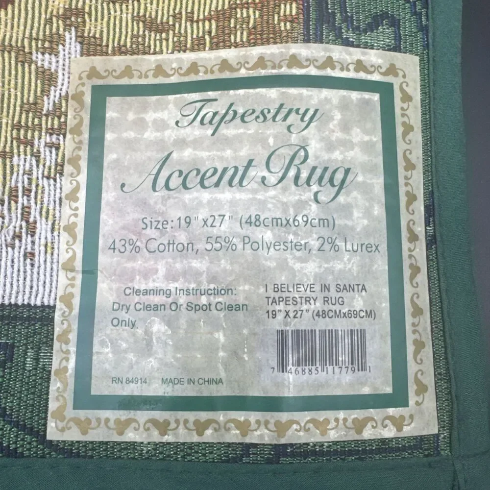 Christmas Tapestry Accent Rug‎ “I Believe In Santa”  19” X 27” NEW